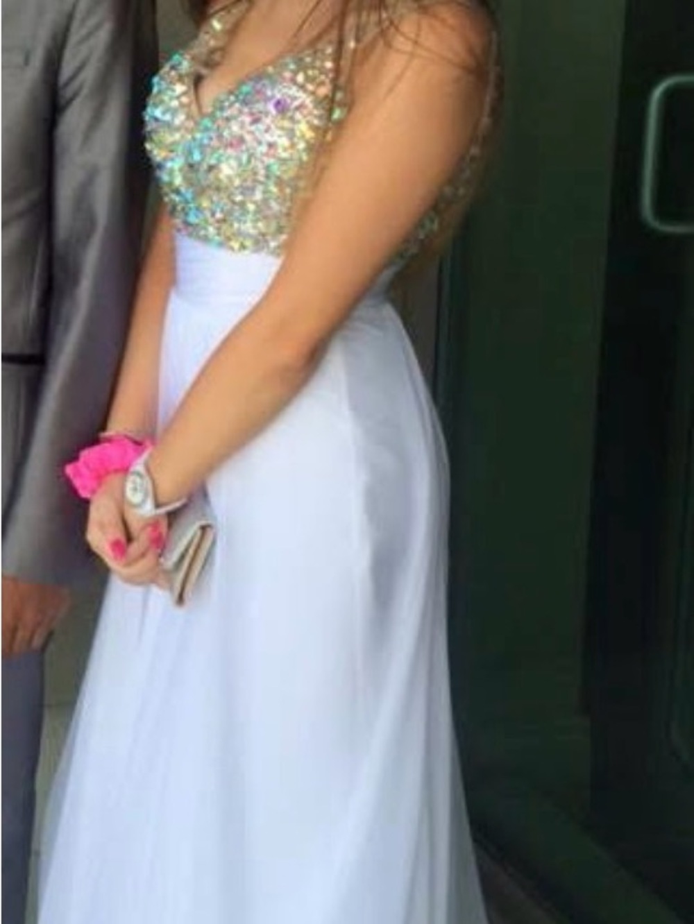 La Femme White Gown with Iridescent Sequin Bodice